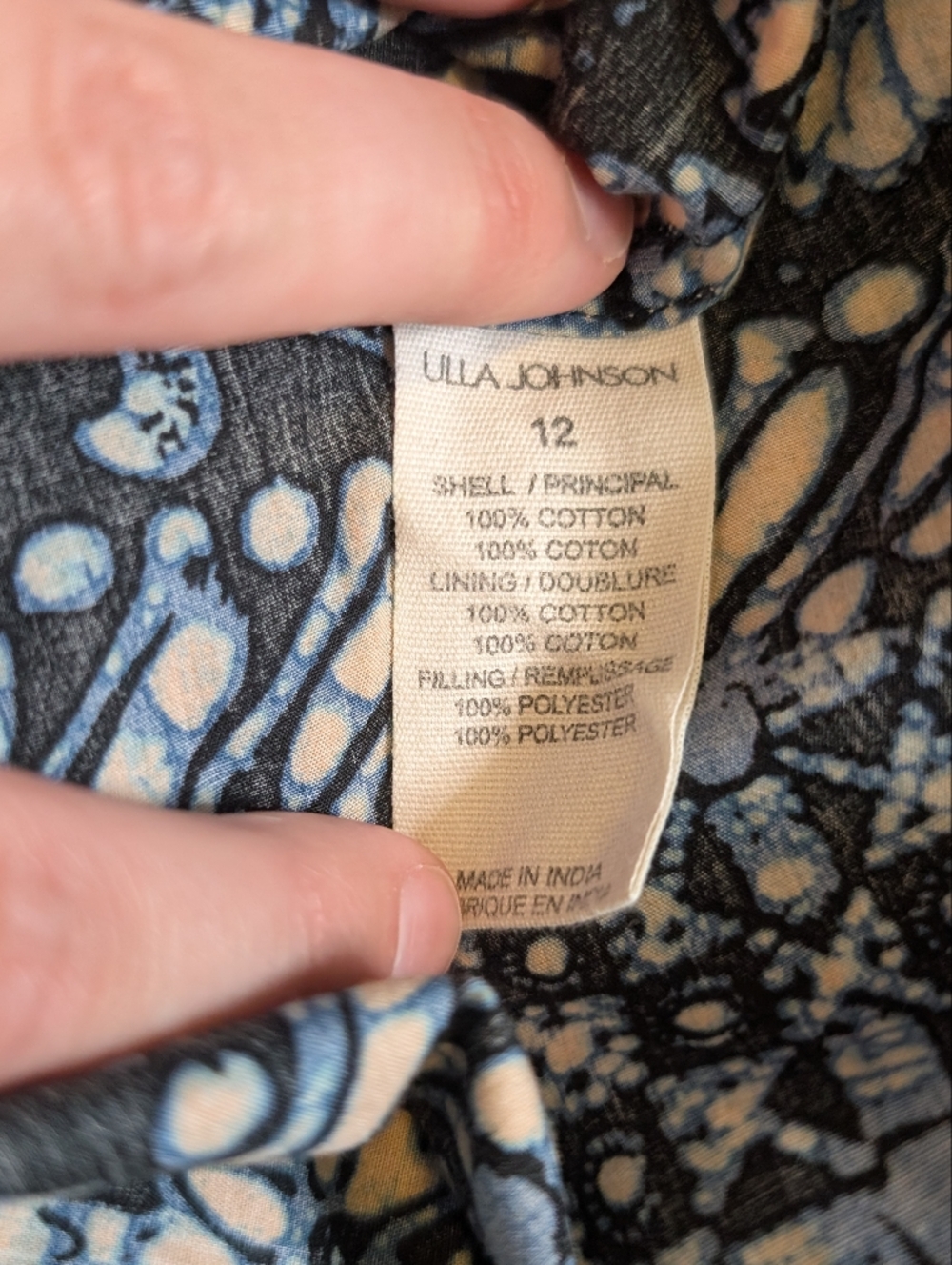 Ulla Johnson Kerani Cutout Back Navy and Cream Printed Midi Dress Size 12 - Picture 10 of 11